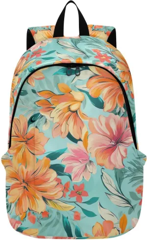 MCHIVER Travel Backpack Leaves Hibiscus Flowers Casual Daypack Backpacks Lightweight Carry on Bag Water Resistant Hiking Backpack for Men Women