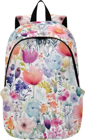 MCHIVER Travel Backpack Watercolor Flowers Beautiful Casual Daypack Backpacks Lightweight Carry on Bag Water Resistant Hiking Backpack for Men Women