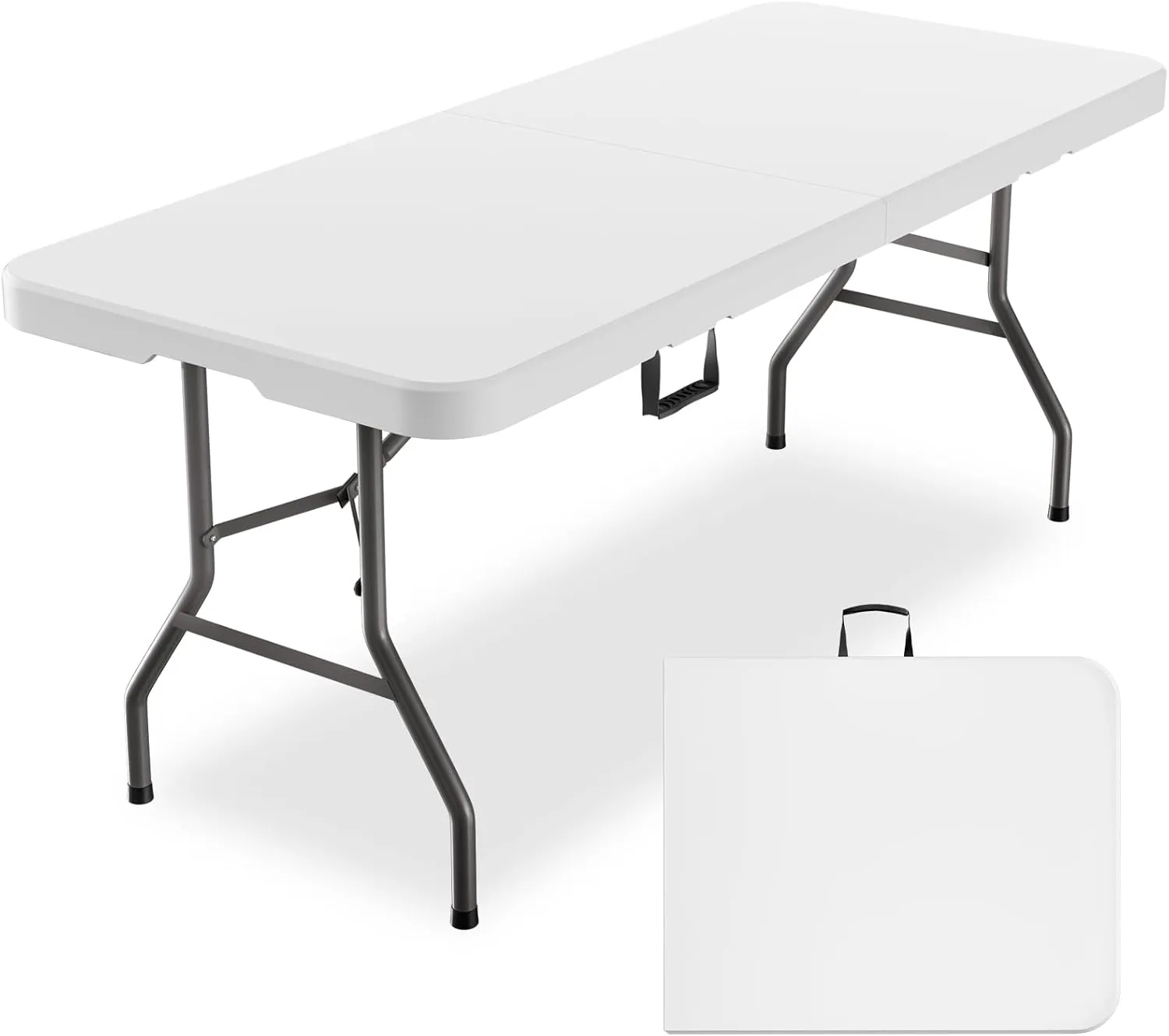 MEI&CO 6ft Heavy-Duty Outdoor Folding Table for 6 - Sturdy HDPE Top, 350lbs Capacity, Foldable Lockable Design, No Assembly - Camping Parties Picnics (White)