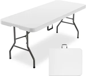 MEI&CO 6ft Heavy-Duty Outdoor Folding Table for 6 - Sturdy HDPE Top, 350lbs Capacity, Foldable Lockable Design, No Assembly - Camping Parties Picnics (White)