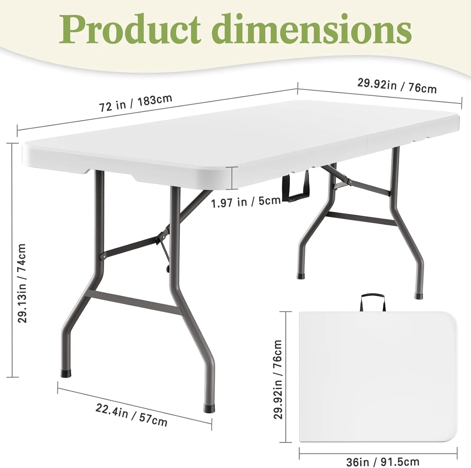 MEI&CO 6ft Heavy-Duty Outdoor Folding Table for 6 - Sturdy HDPE Top, 350lbs Capacity, Foldable Lockable Design, No Assembly - Camping Parties Picnics (White)