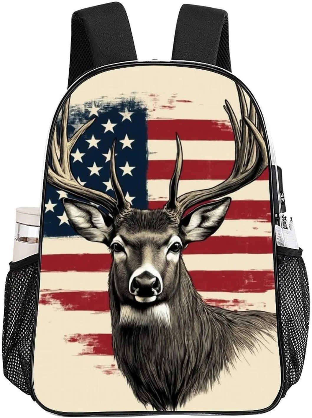 Men & Women Lightweight American Us Flag Hunting Camo Deer Casual Daypack Large Capacity Bookbag Transparent Bag for Gym Business Bicycle