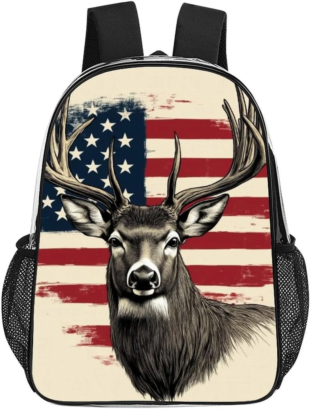 Men & Women Lightweight American Us Flag Hunting Camo Deer Casual Daypack Large Capacity Bookbag Transparent Bag for Gym Business Bicycle
