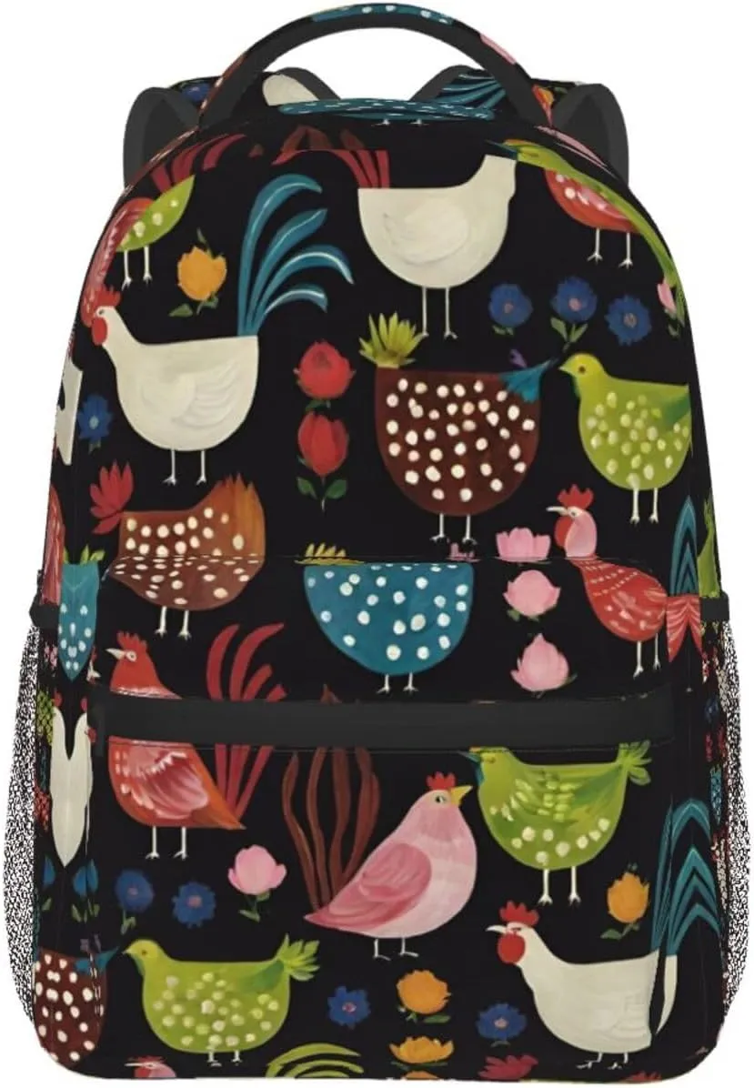 Men Women Lightweight Cluck! Cluck Chicken Art Backpack Large Capacity Carry On Bag With Padded Straps for Sports Work Walking Cycling