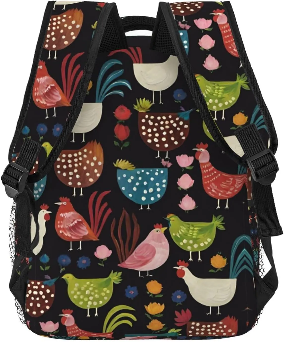 Men Women Lightweight Cluck! Cluck Chicken Art Backpack Large Capacity Carry On Bag With Padded Straps for Sports Work Walking Cycling