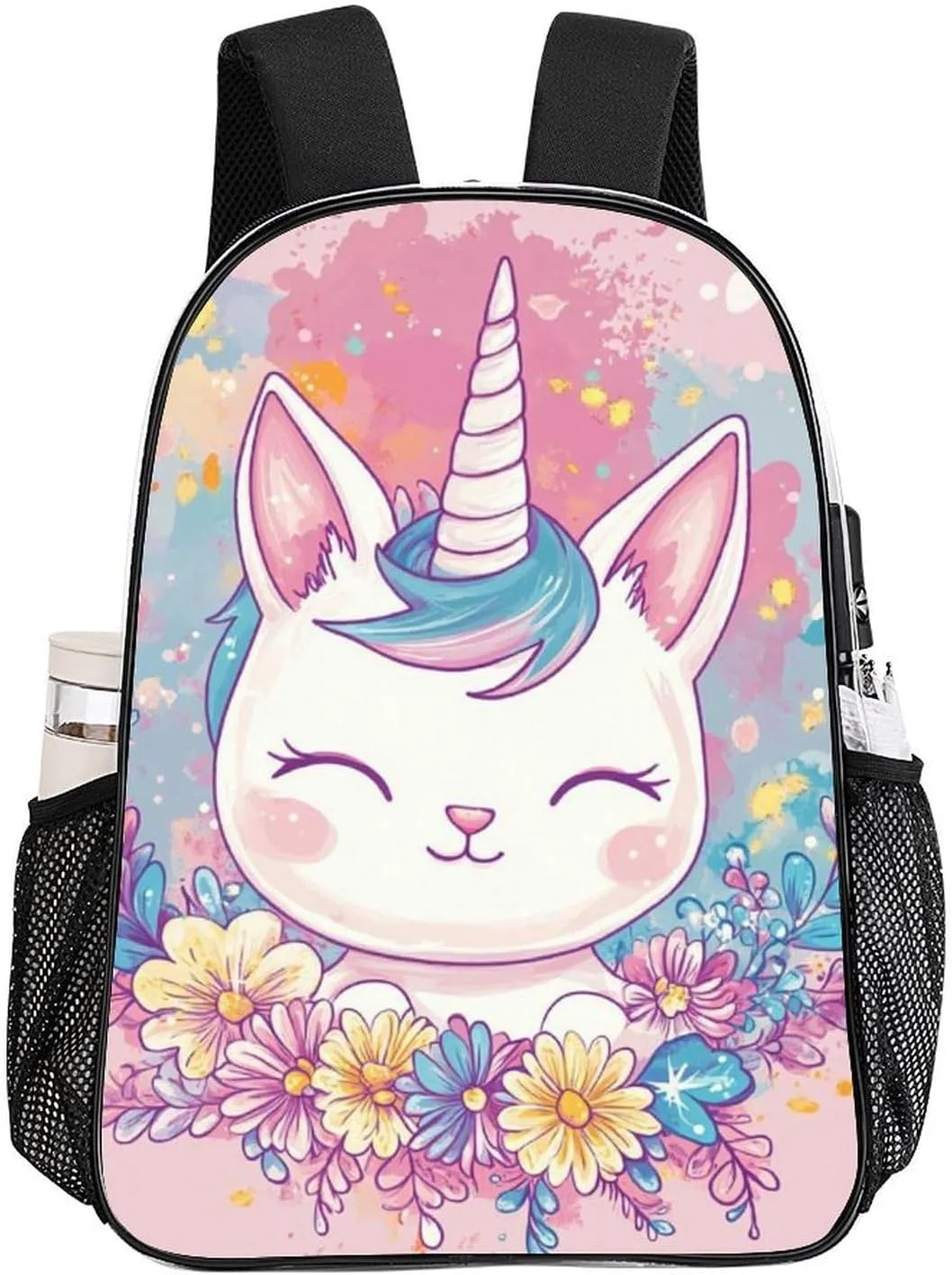 Men Women Lightweight Cute Unicorns With Floral Wreath Backpack Large Capacity Bookbag Transparent Bag for Gym Business Running