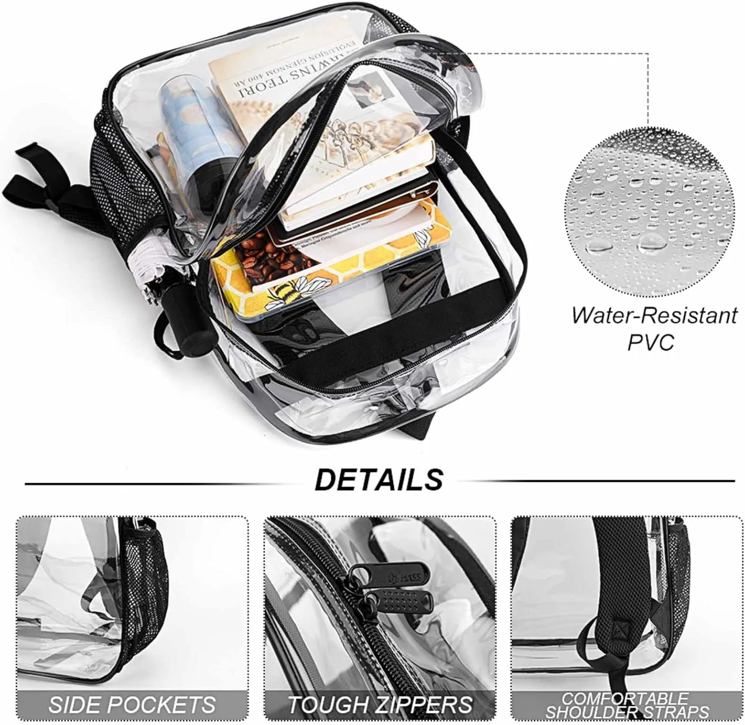 Men Women Lightweight Cute Unicorns With Floral Wreath Backpack Large Capacity Bookbag Transparent Bag for Gym Business Running