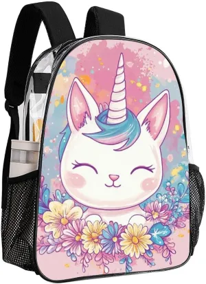 Men Women Lightweight Cute Unicorns With Floral Wreath Backpack Large Capacity Bookbag Transparent Bag for Gym Business Running