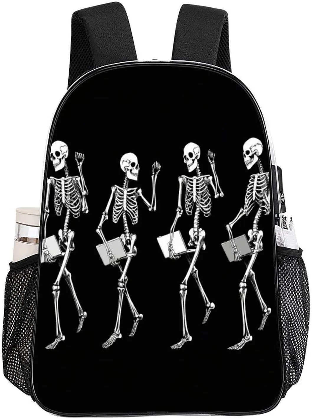 Men Women Lightweight Halloween Funny Skeleton Skull Black And White Daypack Bookbag Big Capacity Carry On Bag Transparent Bag for Camping Travel Bicycle