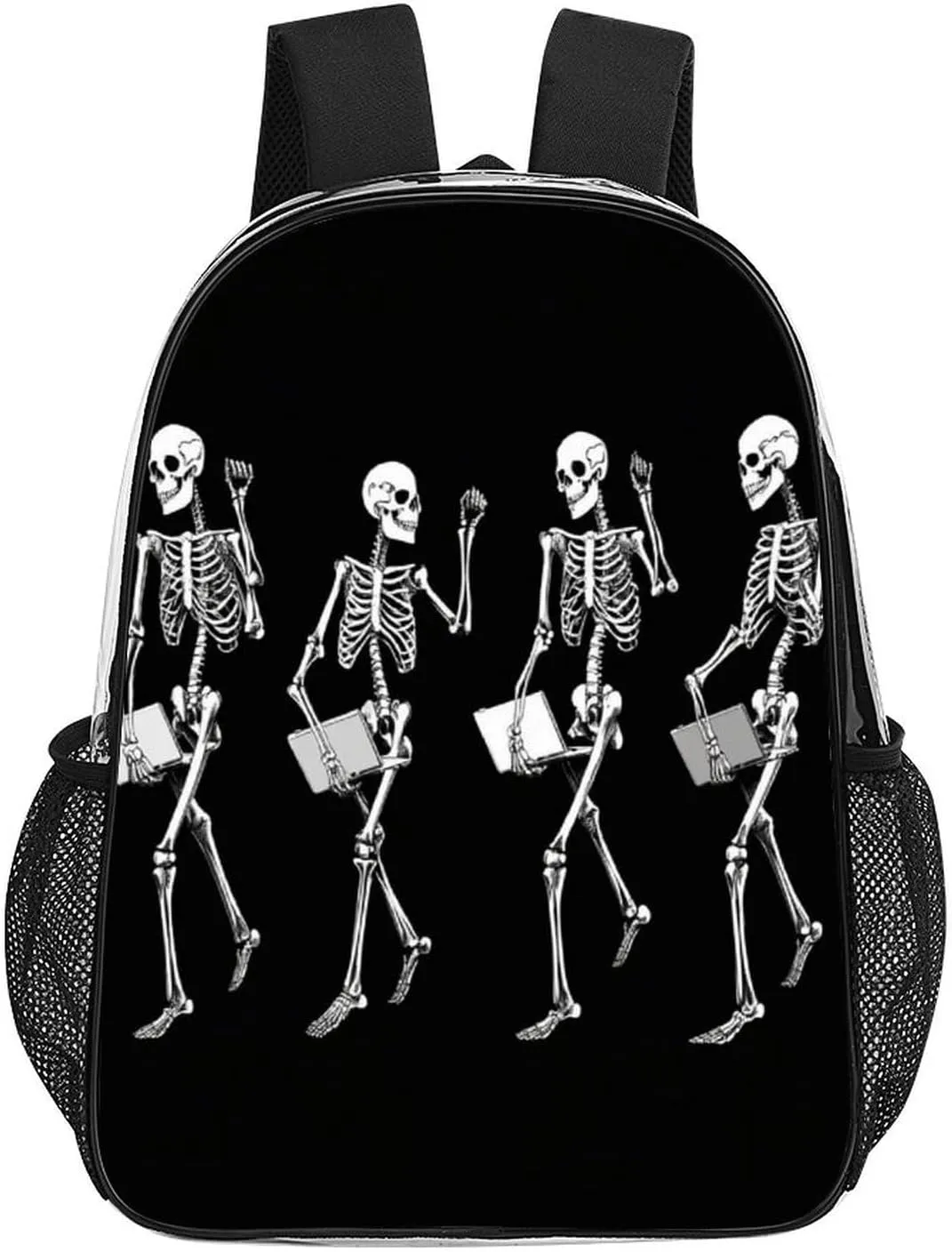Men Women Lightweight Halloween Funny Skeleton Skull Black And White Daypack Bookbag Big Capacity Carry On Bag Transparent Bag for Camping Travel Bicycle