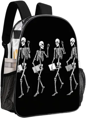 Men Women Lightweight Halloween Funny Skeleton Skull Black And White Daypack Bookbag Big Capacity Carry On Bag Transparent Bag for Camping Travel Bicycle