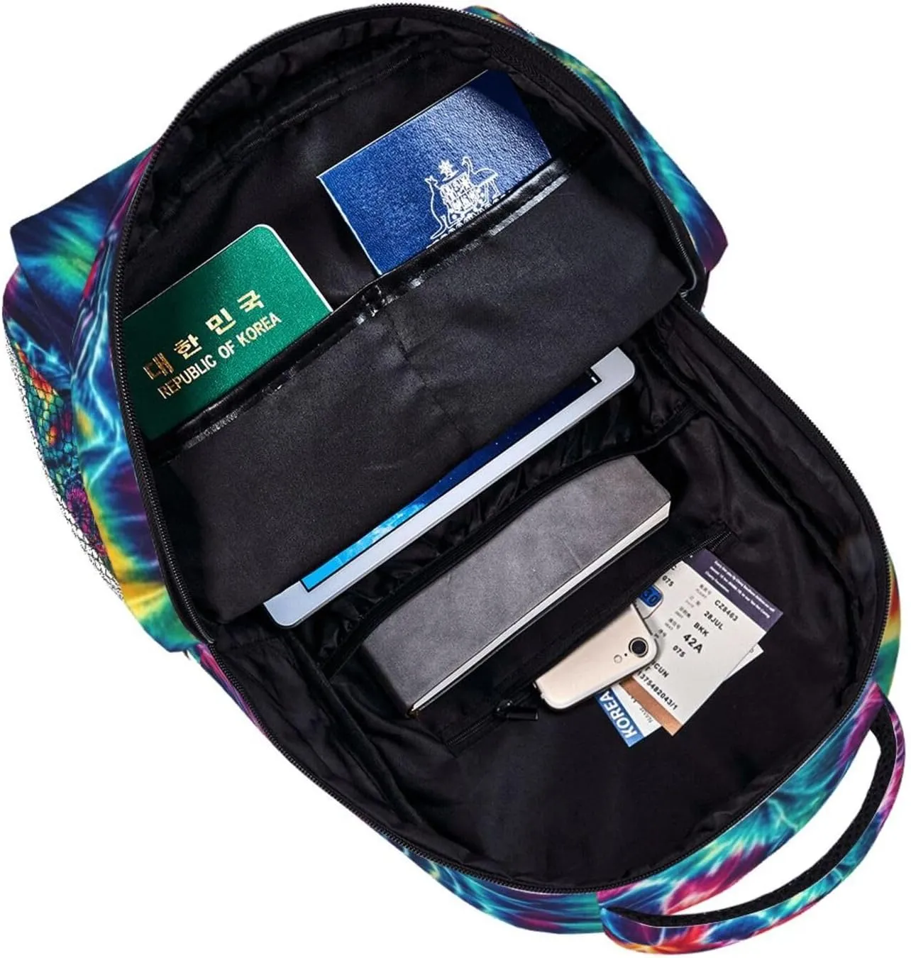 Men Women Polyester Colorful Tie Dye Art Daypack Big Capacity Shoulder Bag With Adjustable Shoulder Straps for Camping Travel Walking Cycling
