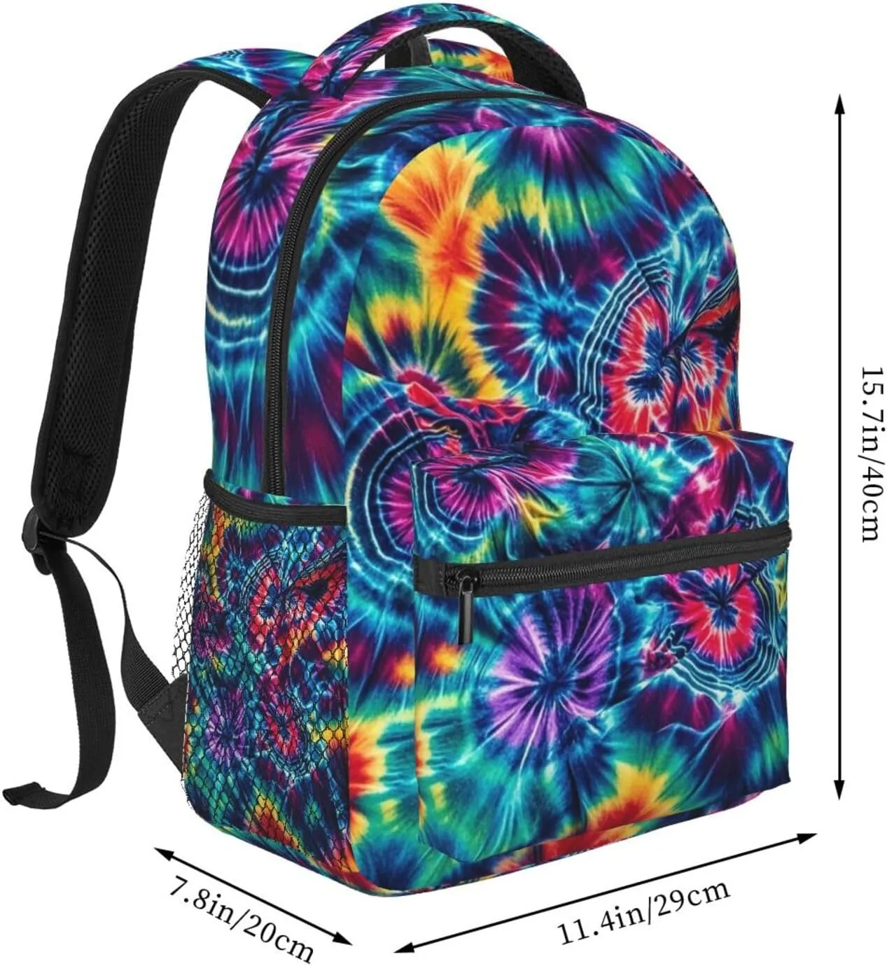 Men Women Polyester Colorful Tie Dye Art Daypack Big Capacity Shoulder Bag With Adjustable Shoulder Straps for Camping Travel Walking Cycling