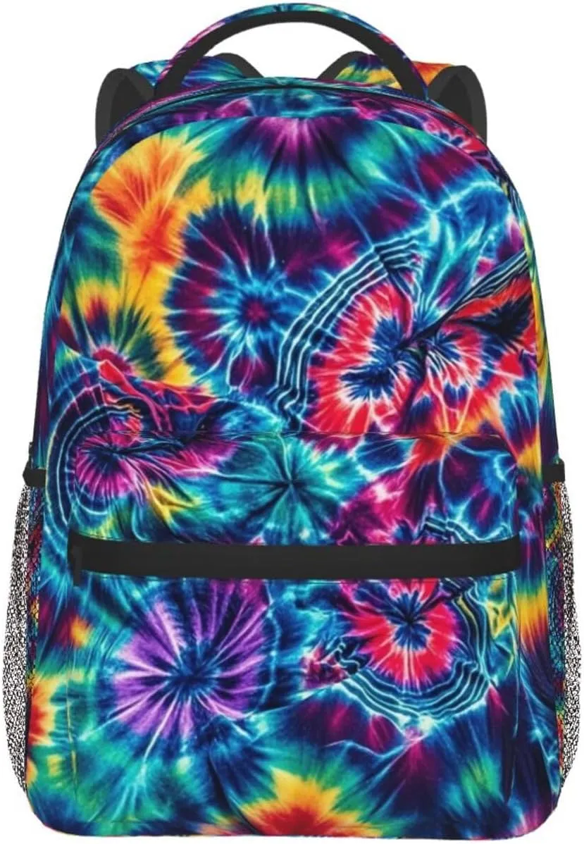 Men Women Polyester Colorful Tie Dye Art Daypack Big Capacity Shoulder Bag With Adjustable Shoulder Straps for Camping Travel Walking Cycling