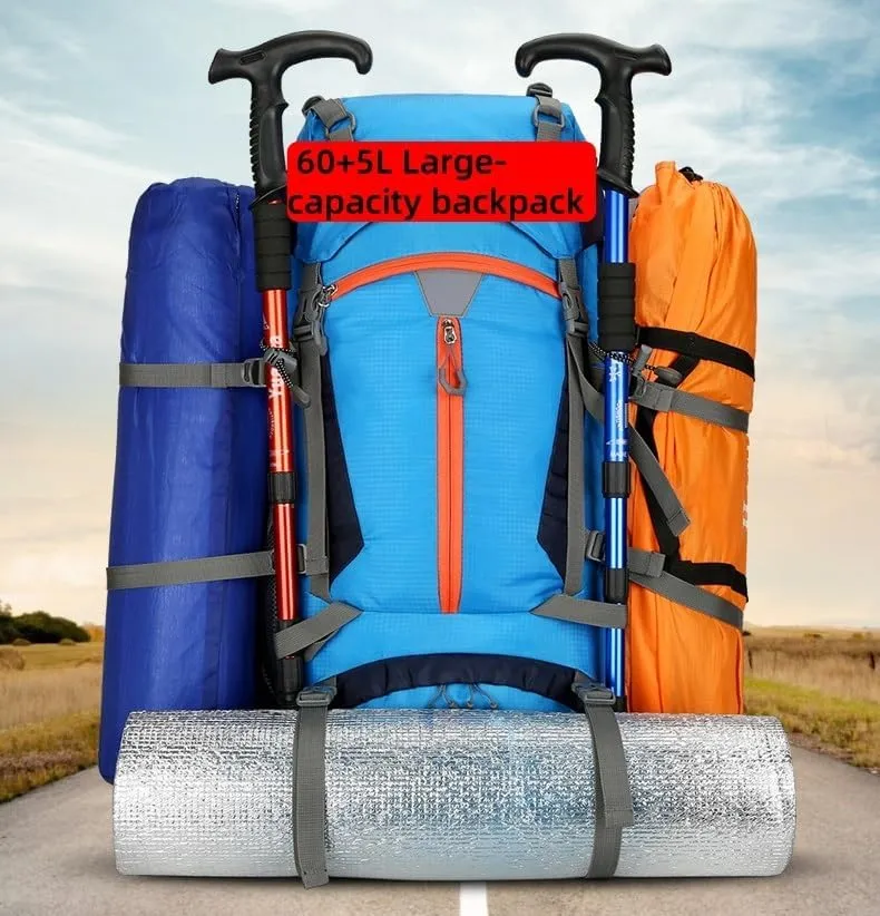 Men's and Women's Travel Bag Backpack, 65L Waterproof and Durable Sports Backpacks, Weekend Gym Bags, Overnight Camping Backpacks, Suitable for Outdoor Travel, Camping, and Climbing(Dark blue)