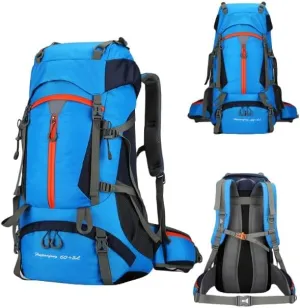 Men's and Women's Travel Bag Backpack, 65L Waterproof and Durable Sports Backpacks, Weekend Gym Bags, Overnight Camping Backpacks, Suitable for Outdoor Travel, Camping, and Climbing(Light blue)