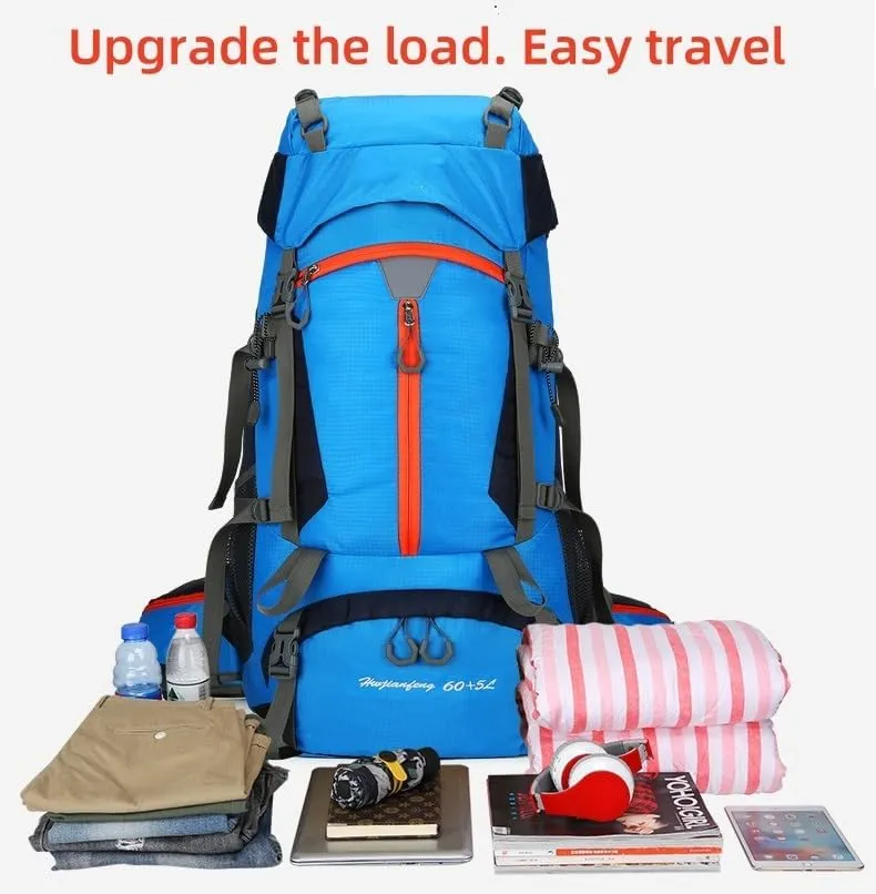 Men's and Women's Travel Bag Backpack, 65L Waterproof and Durable Sports Backpacks, Weekend Gym Bags, Overnight Camping Backpacks, Suitable for Outdoor Travel, Hiking and Camping, and Climbing(Orange)