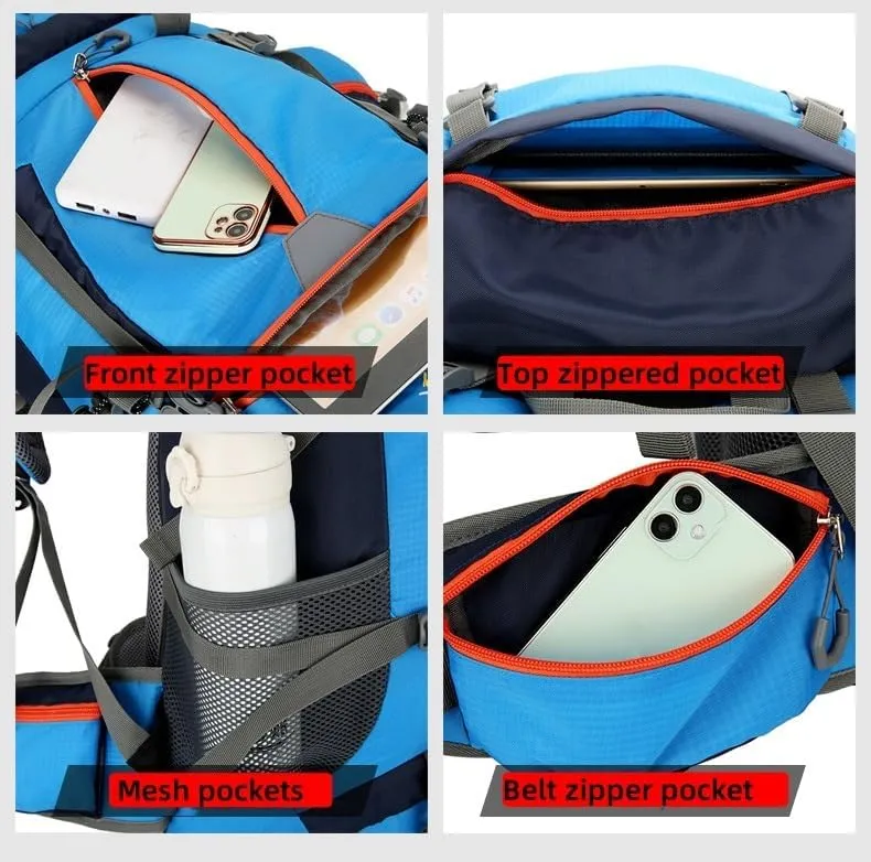 Men's and Women's Travel Bag Backpack, 65L Waterproof and Durable Sports Backpacks, Weekend Gym Bags, Overnight Camping Backpacks, Suitable for Outdoor Travel, Hiking and Camping, and Climbing(Orange)