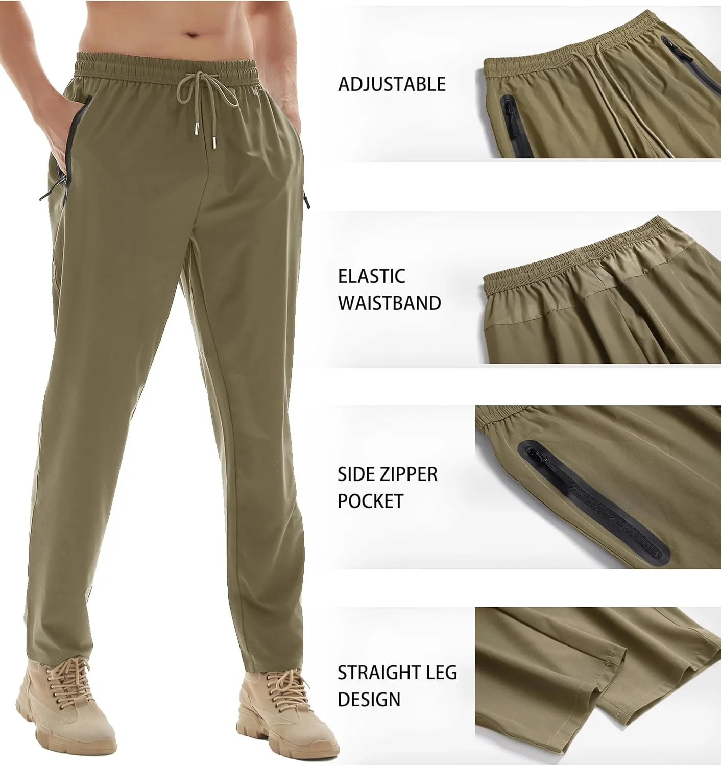 Men's Athletic Hiking Pants Lightweight Quick Dry Travel Fishing Joggers Running Workout Active Track Pants