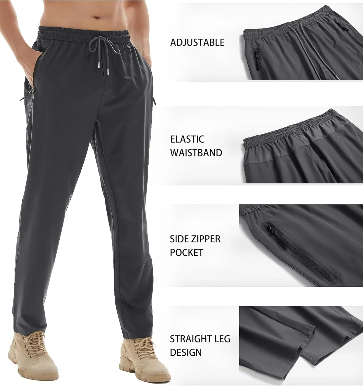 Men's Athletic Hiking Pants Lightweight Quick Dry Travel Fishing Joggers Running Workout Active Track Pants