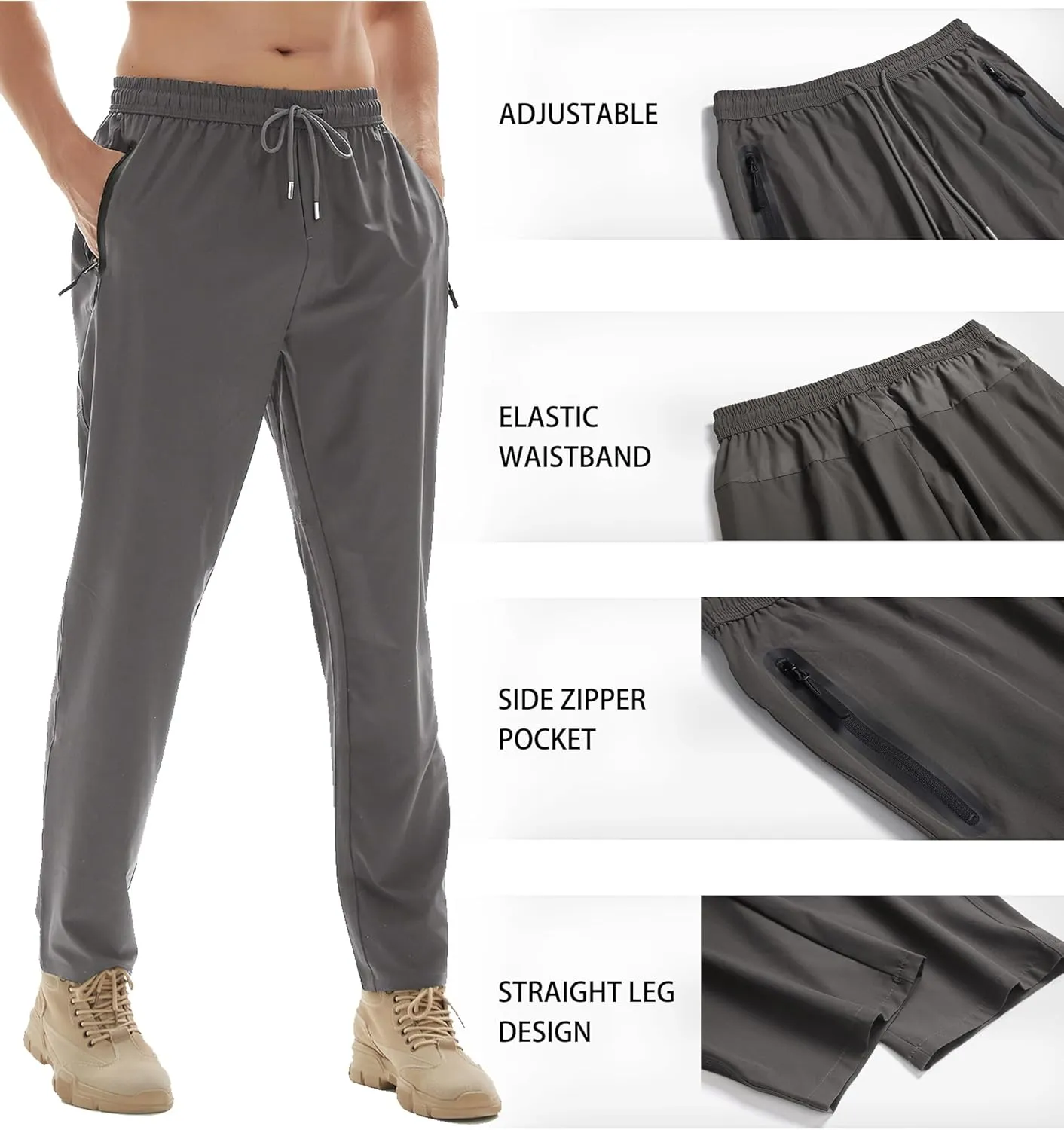 Men's Athletic Hiking Pants Lightweight Quick Dry Travel Fishing Joggers Running Workout Active Track Pants