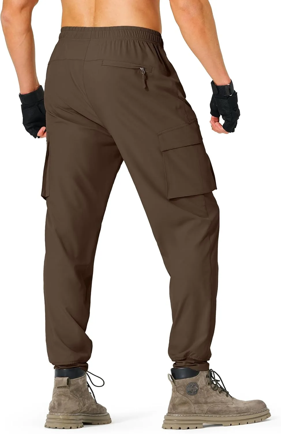 Men's Hiking Pants Cargo Lightweight Quick Dry Elastic Waist Golf Joggers with Zipper Pockets Water Resistant