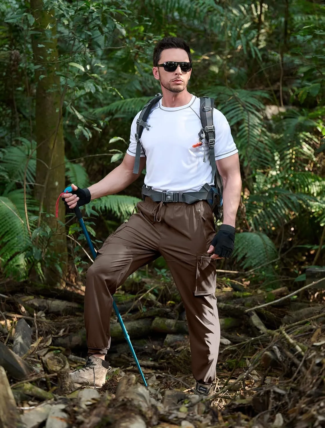 Men's Hiking Pants Cargo Lightweight Quick Dry Elastic Waist Golf Joggers with Zipper Pockets Water Resistant