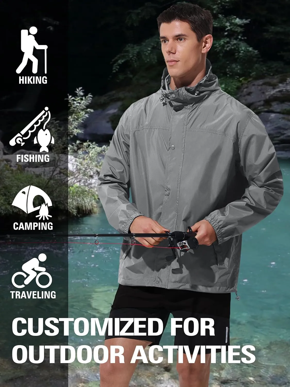 Mens Lightweight Rain Jacket Waterproof Windbreaker Packable Rain Coat with Hood for Golf Running Hiking Travel