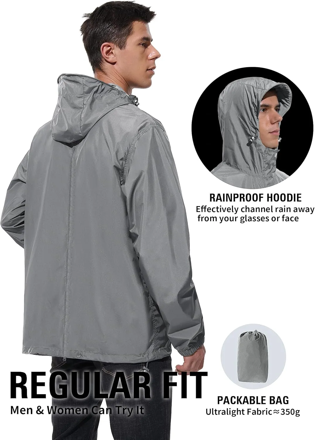 Mens Lightweight Rain Jacket Waterproof Windbreaker Packable Rain Coat with Hood for Golf Running Hiking Travel