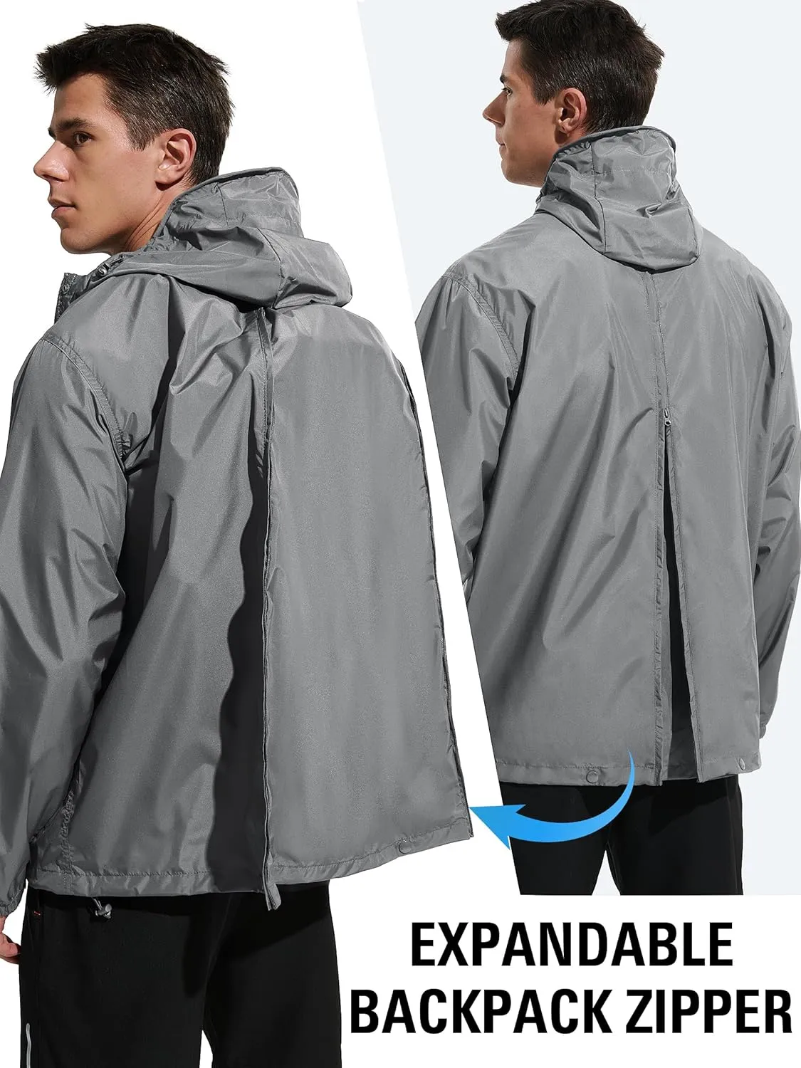 Mens Lightweight Rain Jacket Waterproof Windbreaker Packable Rain Coat with Hood for Golf Running Hiking Travel