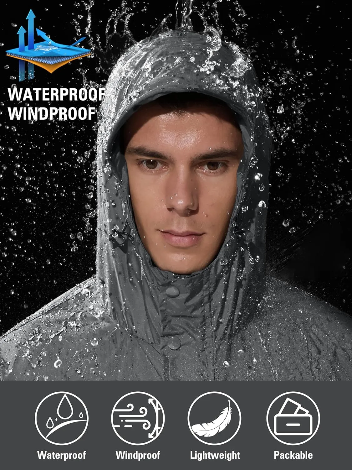 Mens Lightweight Rain Jacket Waterproof Windbreaker Packable Rain Coat with Hood for Golf Running Hiking Travel