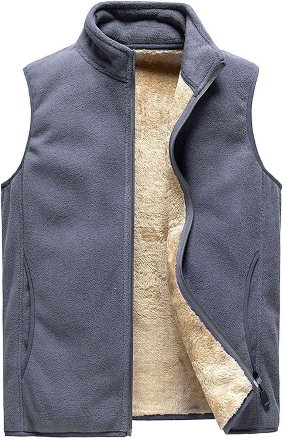 Men's Vest Stand Collar Padded Thicken Warm Winter Zip Up Jacket Sleeveless Casual Outdoor Sports Travel Vest