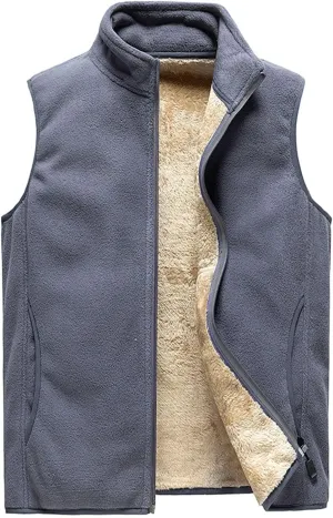 Men's Vest Stand Collar Padded Thicken Warm Winter Zip Up Jacket Sleeveless Casual Outdoor Sports Travel Vest