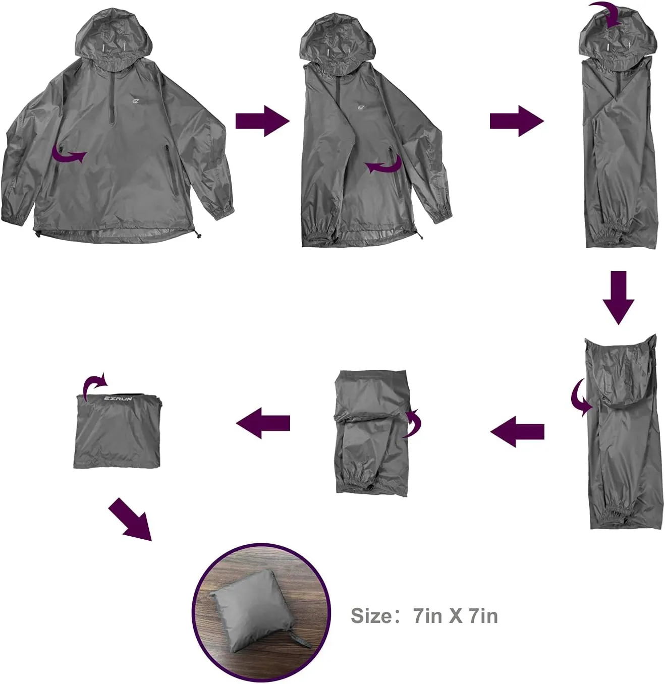 Men's Waterproof Hooded Rain Jacket Running Cycling Hiking Gear Windbreaker Lightweight Packable Raincoat