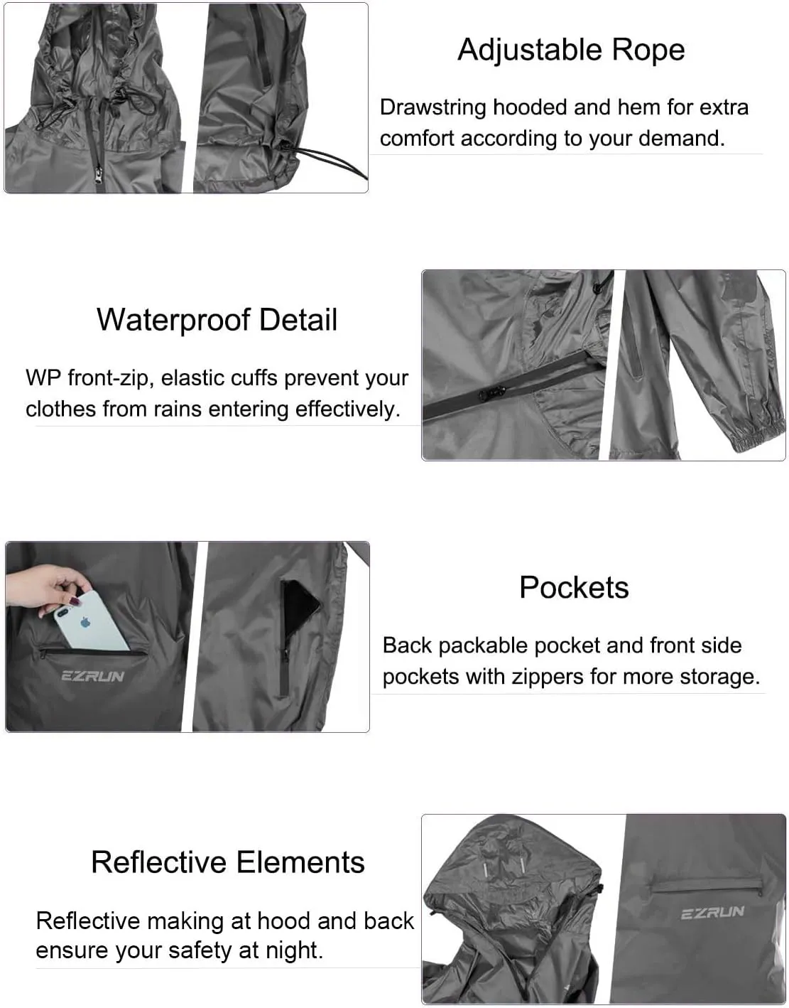 Men's Waterproof Hooded Rain Jacket Running Cycling Hiking Gear Windbreaker Lightweight Packable Raincoat
