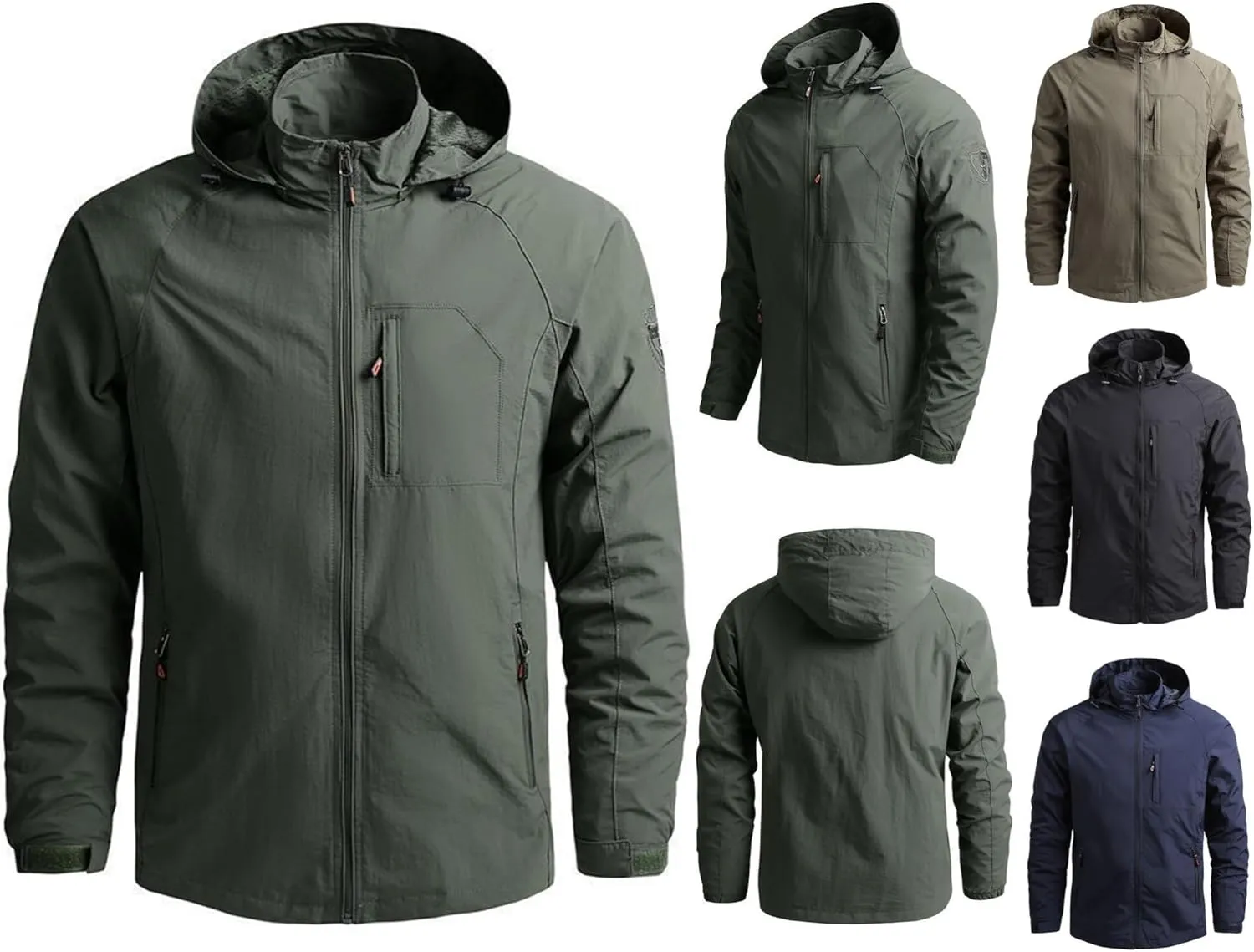 Mens Waterproof Rain Jacket Lightweight Packable Breathable Hooded Shell Jacket Windproof Durable for Hiking Travel Outdoor