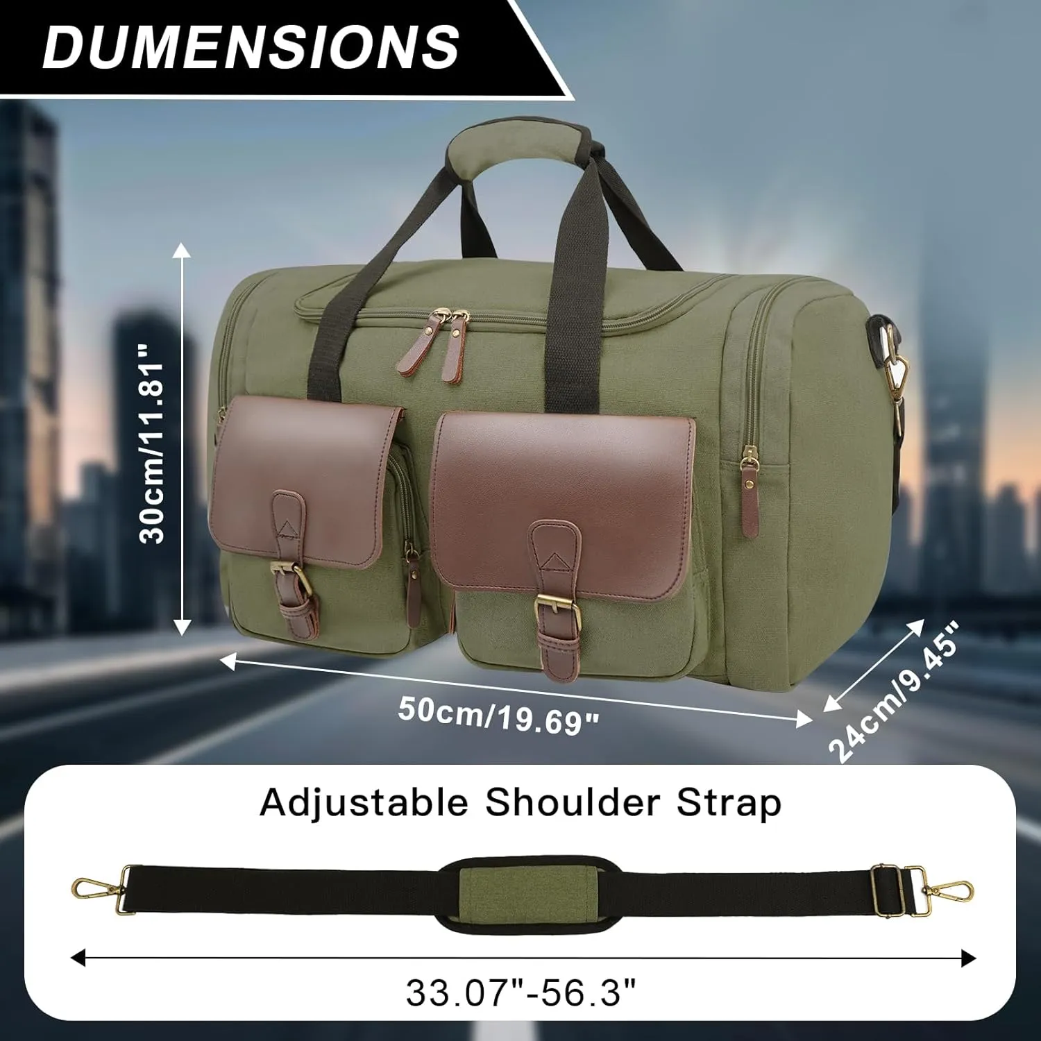 Men's Weekender Overnight Bag Multi-Compartment, Carry-On Travel Gym Bag for Men, Retro Design,Armygreen
