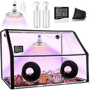 Meonum Mushroom Growing Kit with LED Growing Lights, 30 x 20 x 20 Inch Large Still Air Box, Mycology Mushroom Growing Bag, Indoor Propagation Stations with Thermometer for Spores Horticulture Supplies