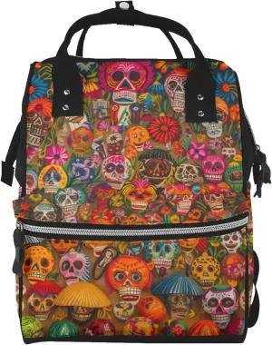 Mexican folk art Diaper Bag Essentials Travel Tote Nappy Backpack Large Capacity Mummy Backpack Multifunction Waterproof Teacher Nurse Bag 15.7 inch Work laptop Bags