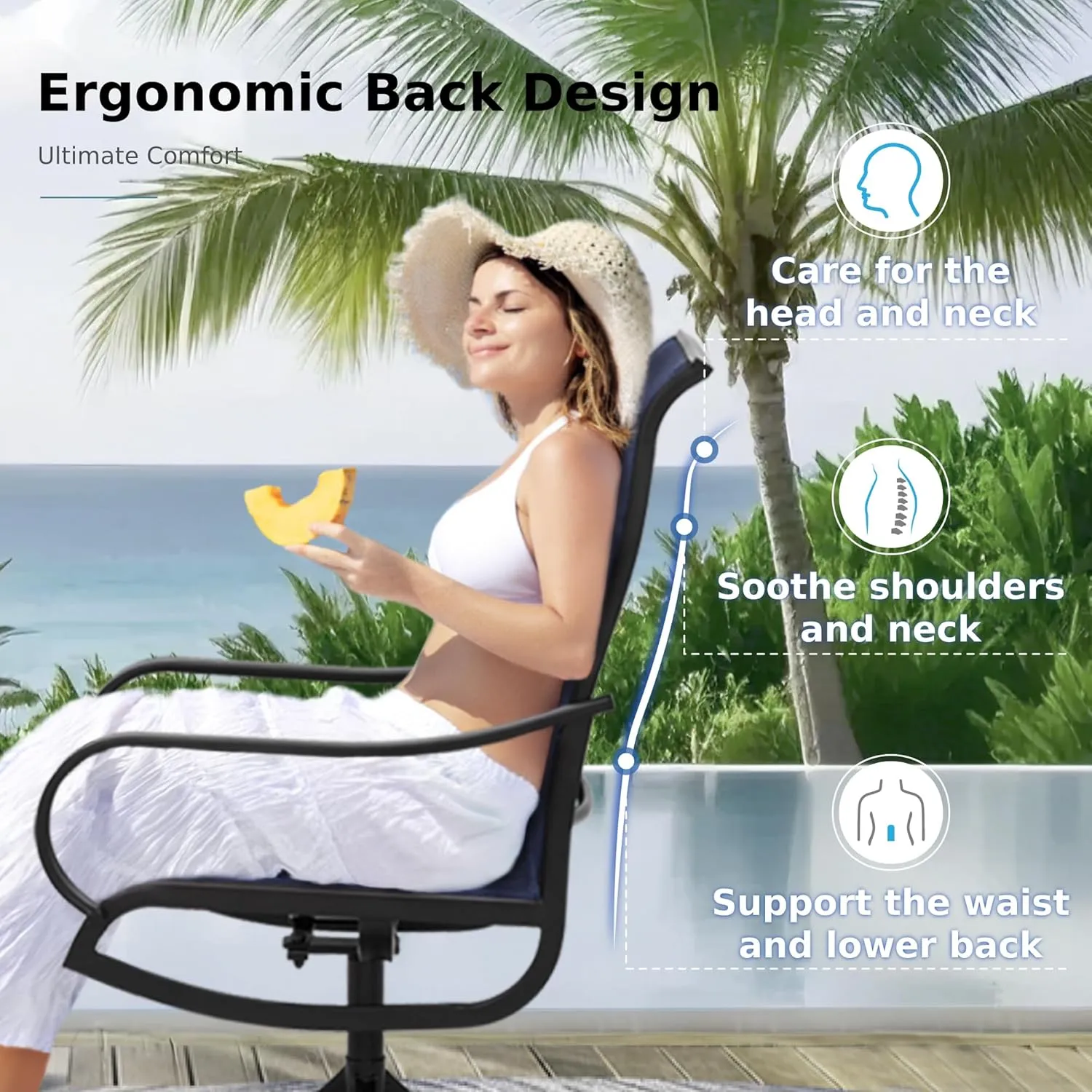 MFSTUDIO Outdoor Swivel Patio Dining Chairs Set of 4, High Back Padded Textilene Patio Chairs for Balcony, Backyad, Deck, Garden (Padded Navy Fabric,Black Frame)