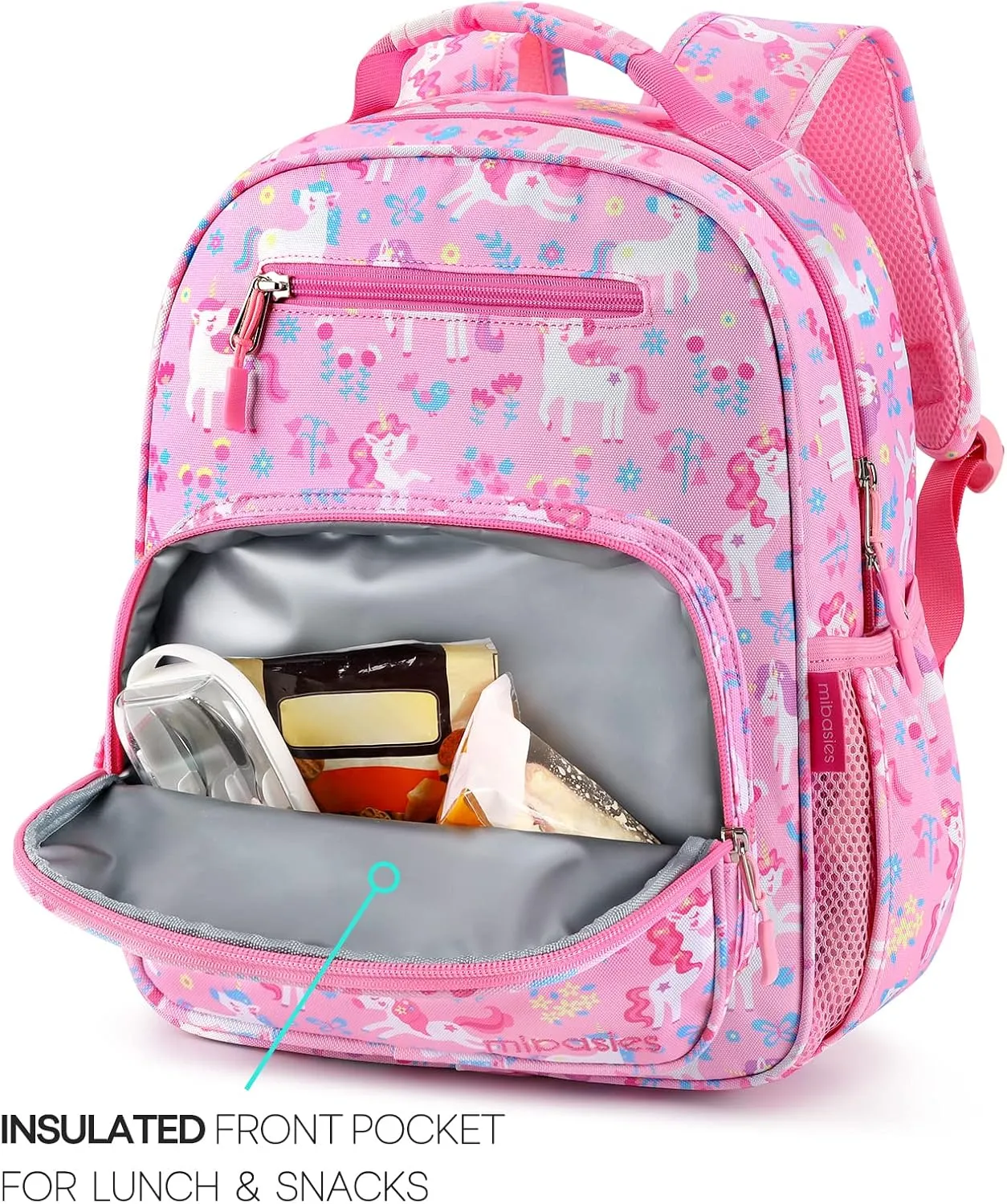 mibasies Girls Backpack 5-8: Lightweight Kids Backpacks for Girls - Girl Bookbag for Elementary School - Flower Unicorn