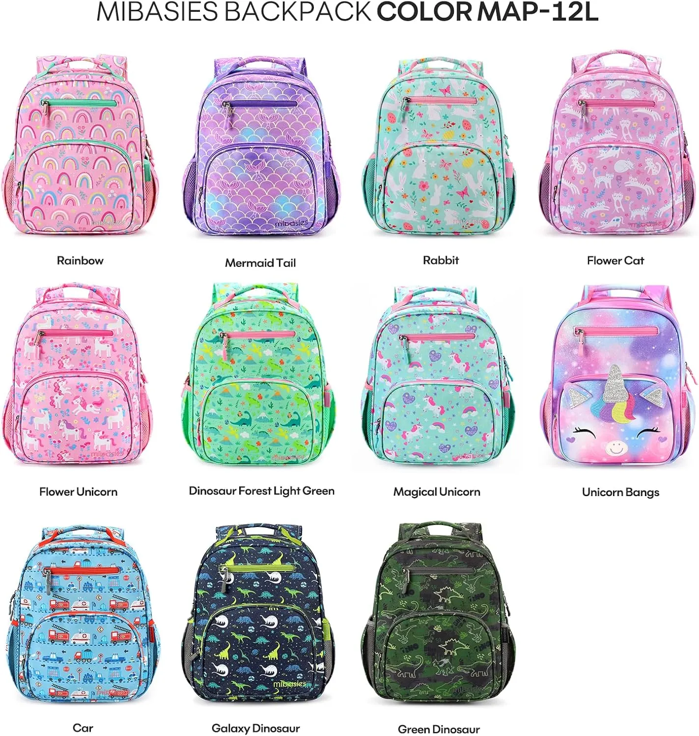mibasies Girls Backpack 5-8: Lightweight Kids Backpacks for Girls - Girl Bookbag for Elementary School - Flower Unicorn
