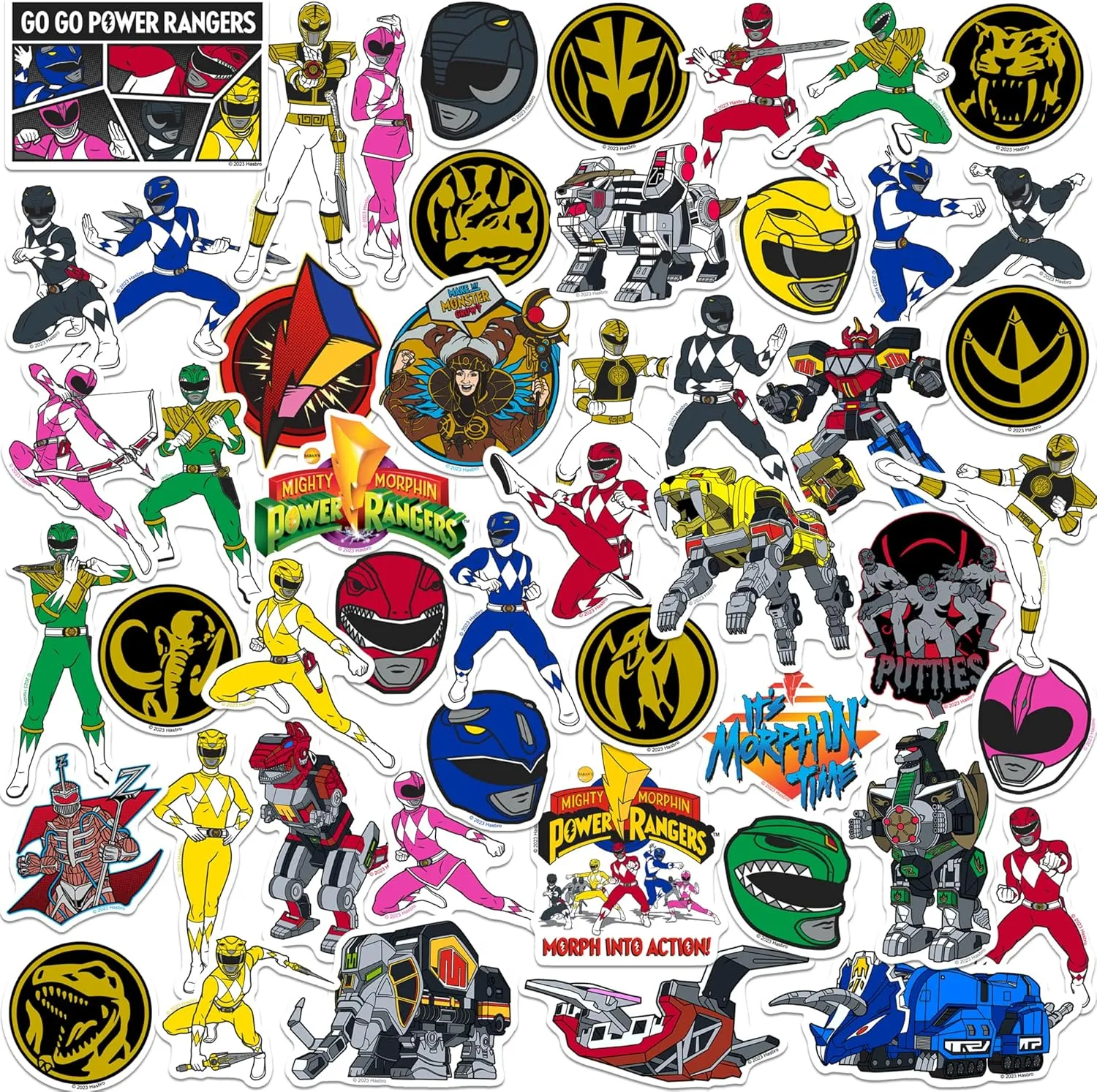 Mighty Morphin' Power Rangers 50CT Vinyl Large Deluxe Stickers Variety Pack - Laptop, Water Bottle, Scrapbooking, Tablet, Skateboard, Indoor/Outdoor - Set of 50
