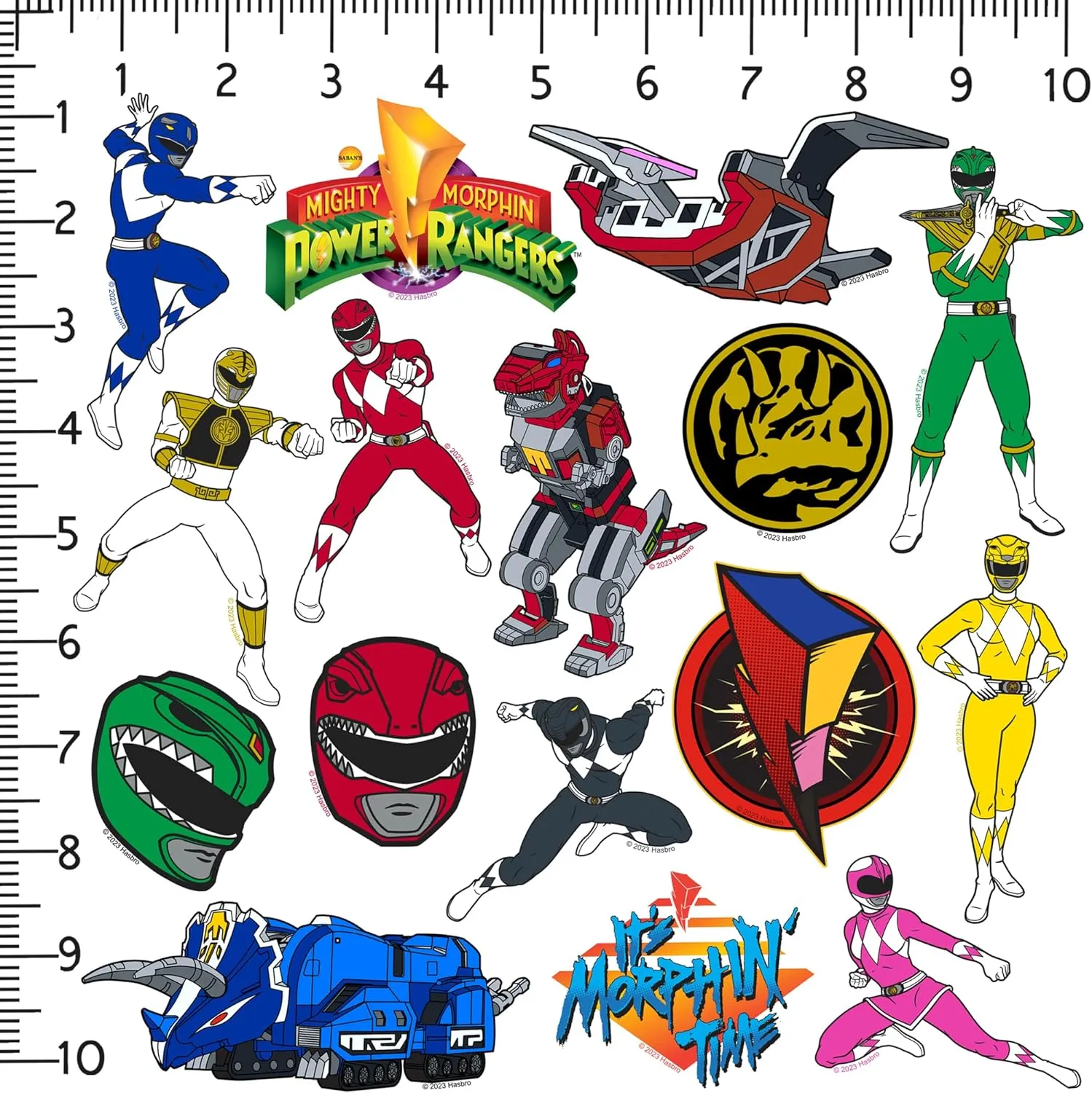 Mighty Morphin' Power Rangers 50CT Vinyl Large Deluxe Stickers Variety Pack - Laptop, Water Bottle, Scrapbooking, Tablet, Skateboard, Indoor/Outdoor - Set of 50