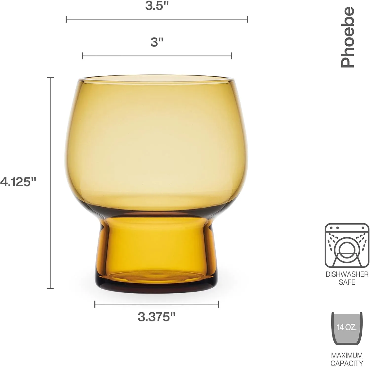 Mikasa Phoebe Double Old Fashioned Beverage, Set of 4, Amber