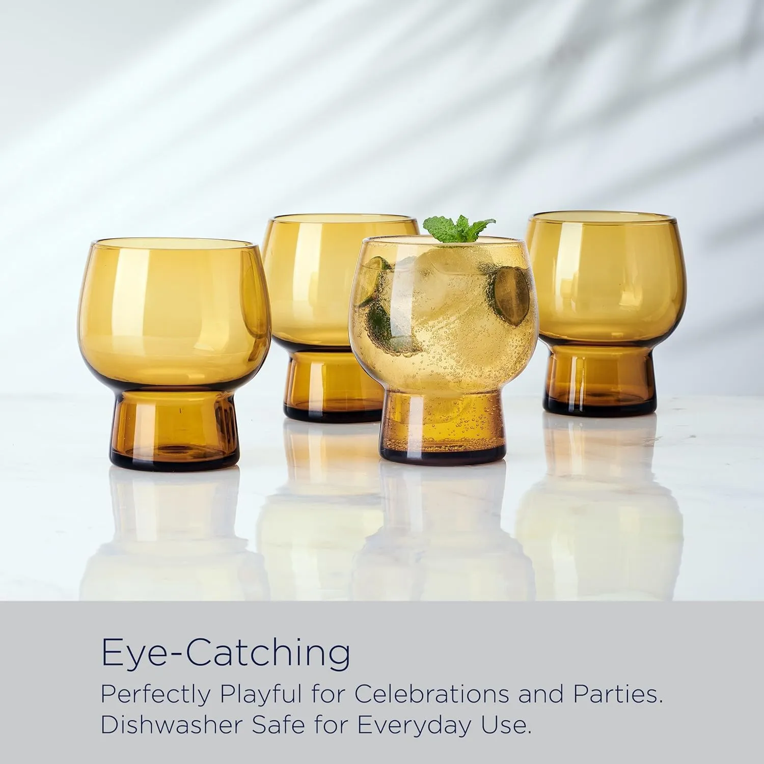 Mikasa Phoebe Double Old Fashioned Beverage, Set of 4, Amber