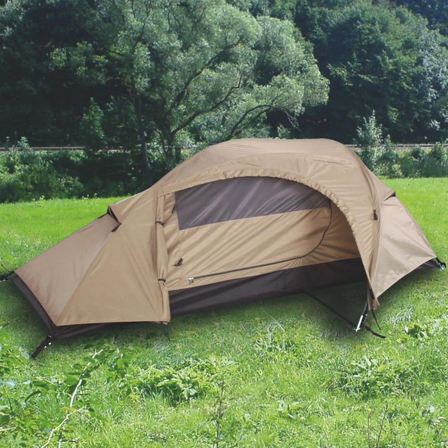 Mil-Tec Recom 1-Person Compact Lightweight Durable Weatherproof Wind & Storm-Resistant Easy-to-Install Tactical Outdoor Hiking Camping Tent with Zipper Entrance & Mosquito Net