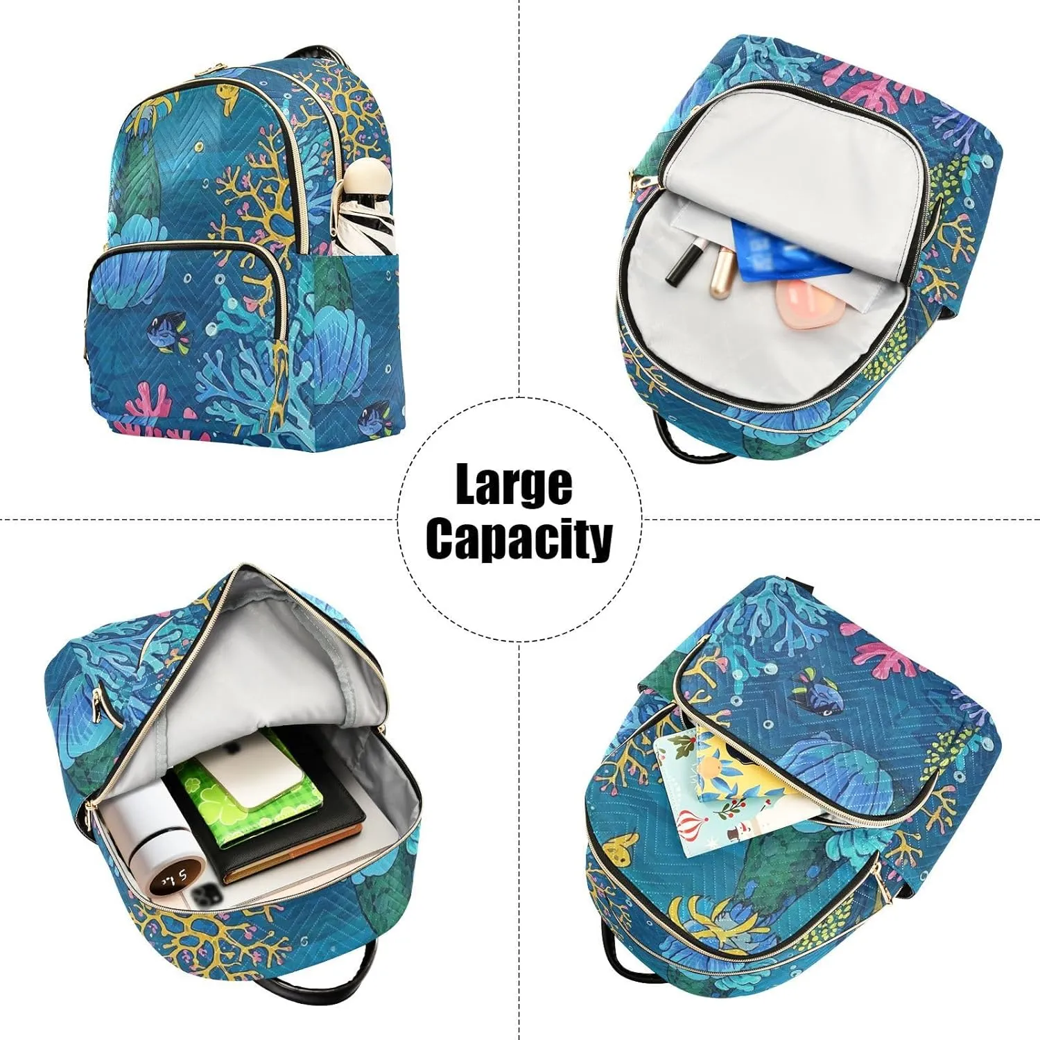 Mini Backpack Quilted Purse for Womens Small Backpack Daypack Coral Pattern for Travel Daily Work,Multi2