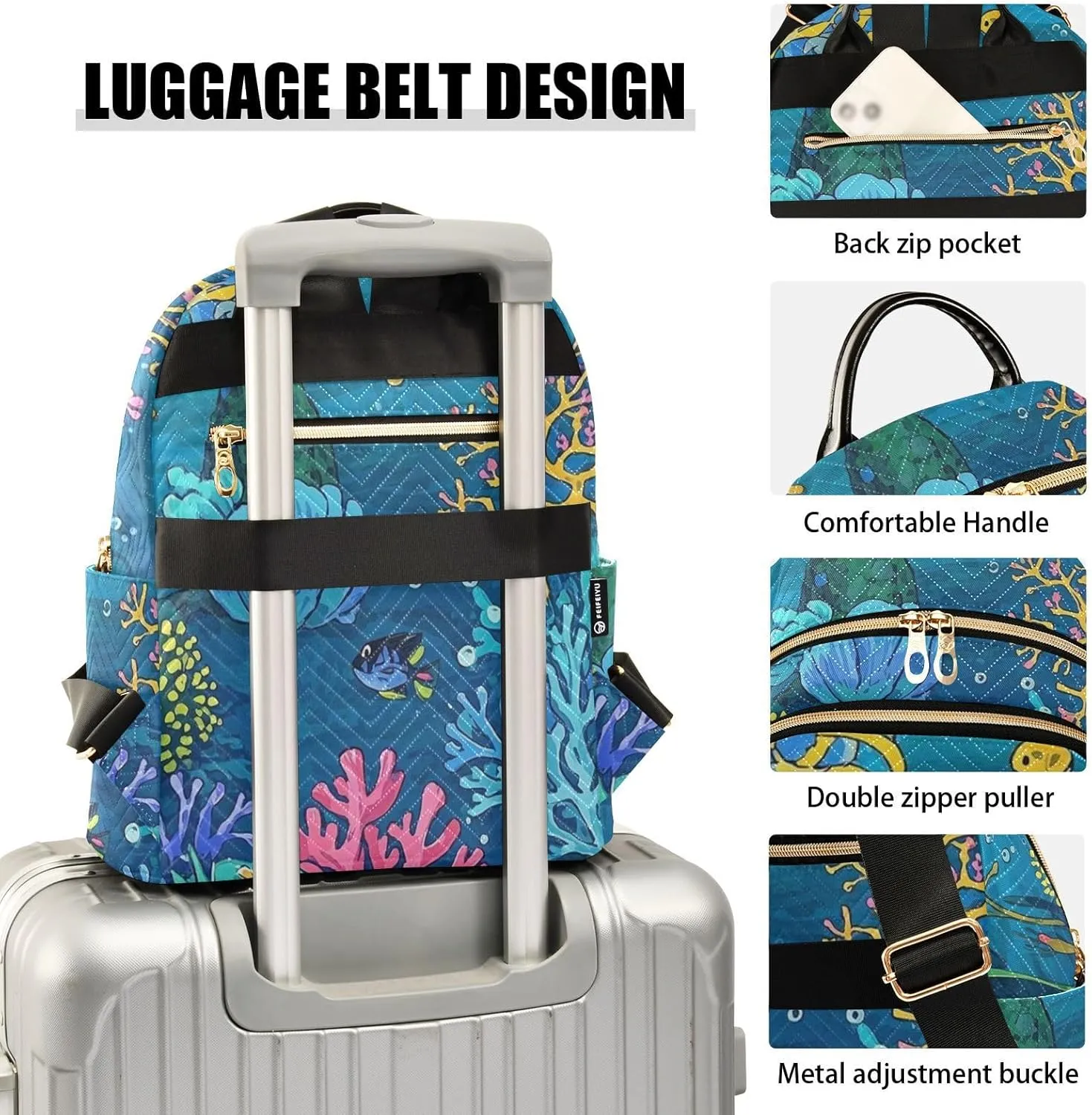 Mini Backpack Quilted Purse for Womens Small Backpack Daypack Coral Pattern for Travel Daily Work,Multi2
