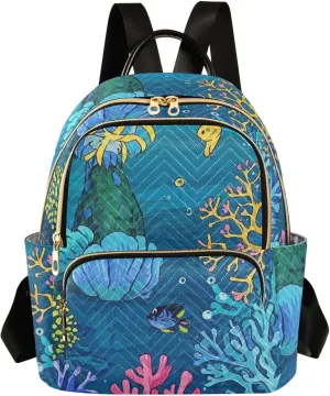 Mini Backpack Quilted Purse for Womens Small Backpack Daypack Coral Pattern for Travel Daily Work,Multi2